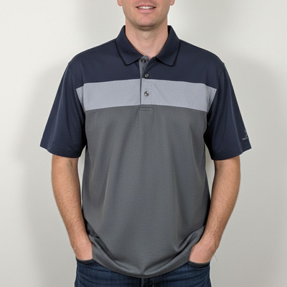 Pebble Beach Men's Colorblock Three Button Short Sleeve Polo Shirt Size XL